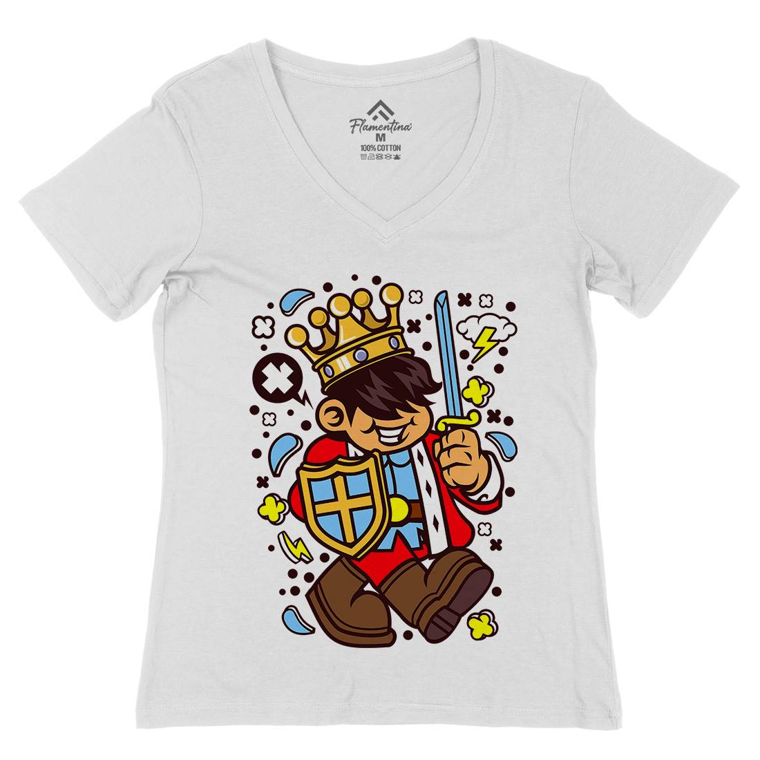 King Kid Womens Organic V-Neck T-Shirt Retro C574