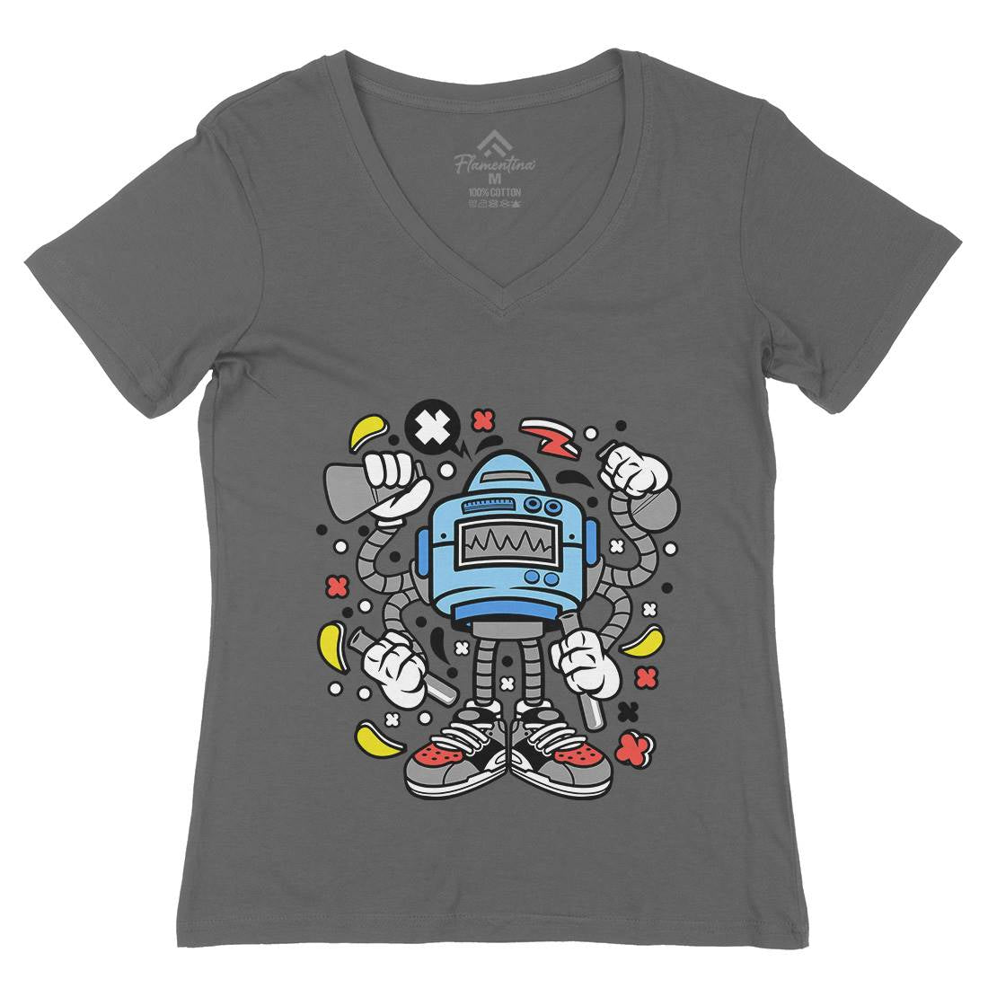Lab Robot Monster Womens Organic V-Neck T-Shirt Work C576