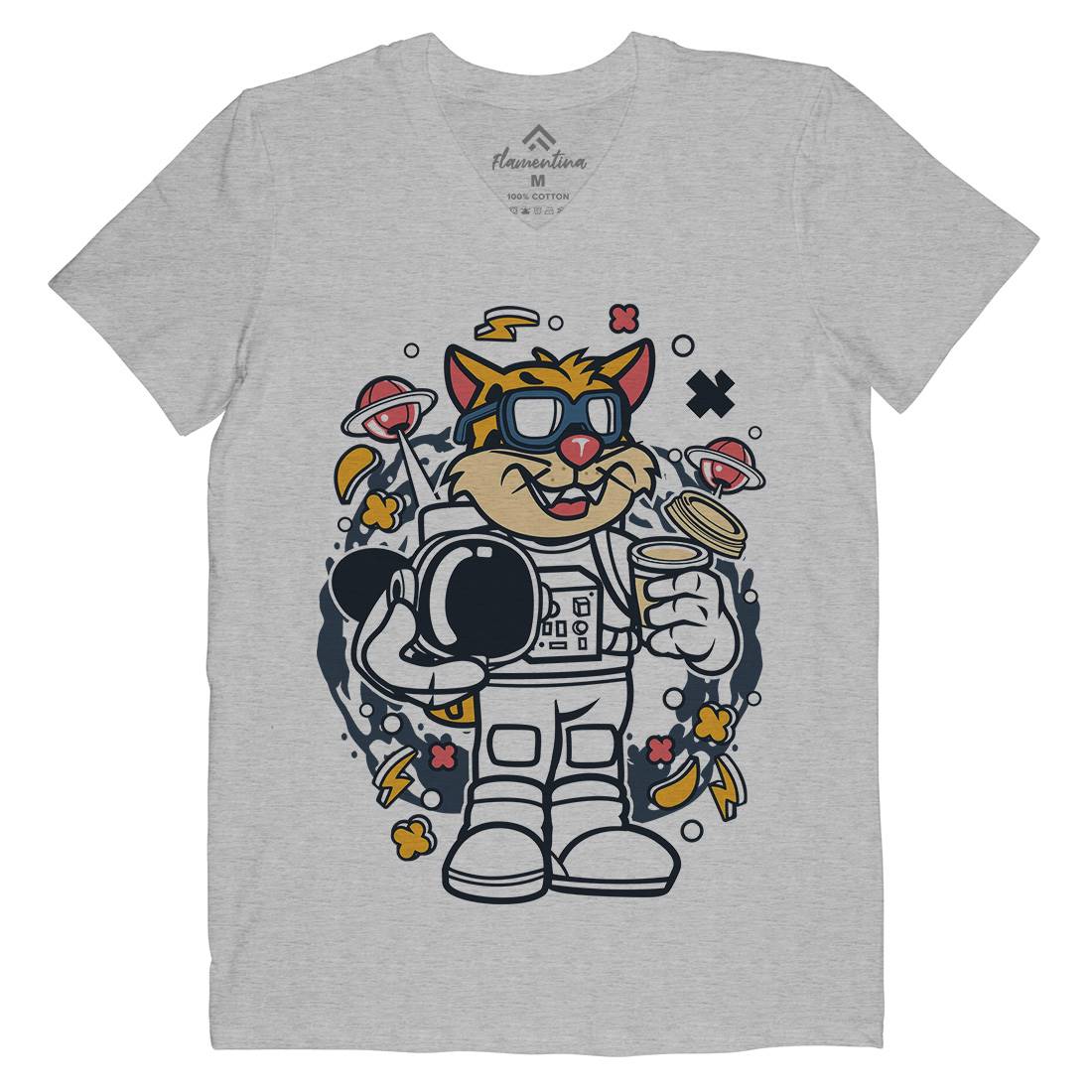 Leopard Astronaut Mens Organic V-Neck T-Shirt Space C577