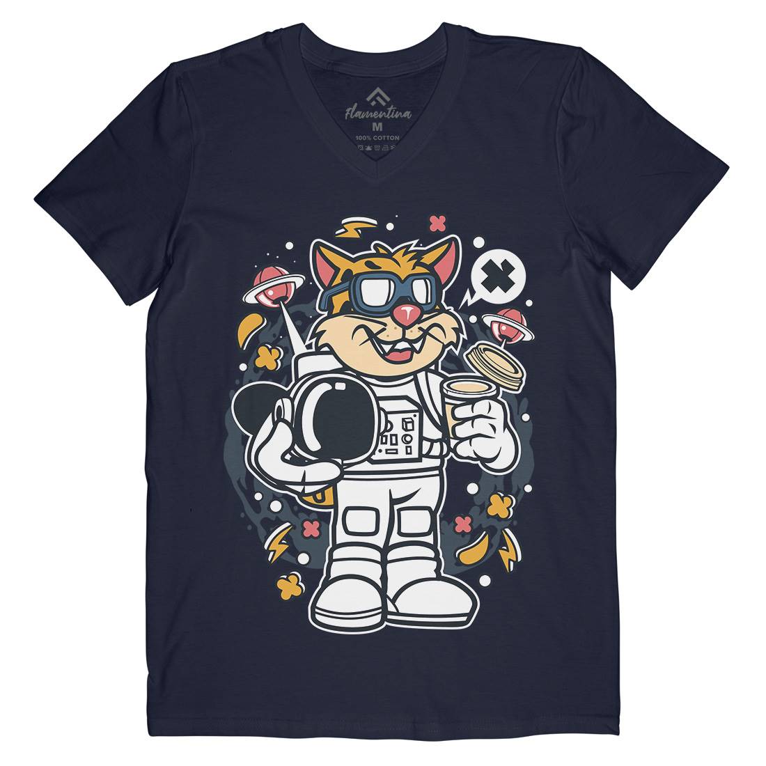 Leopard Astronaut Mens Organic V-Neck T-Shirt Space C577