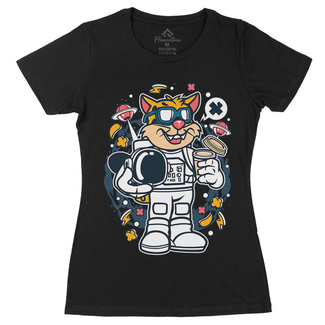 Leopard Astronaut Womens Organic Crew Neck T-Shirt Space C577