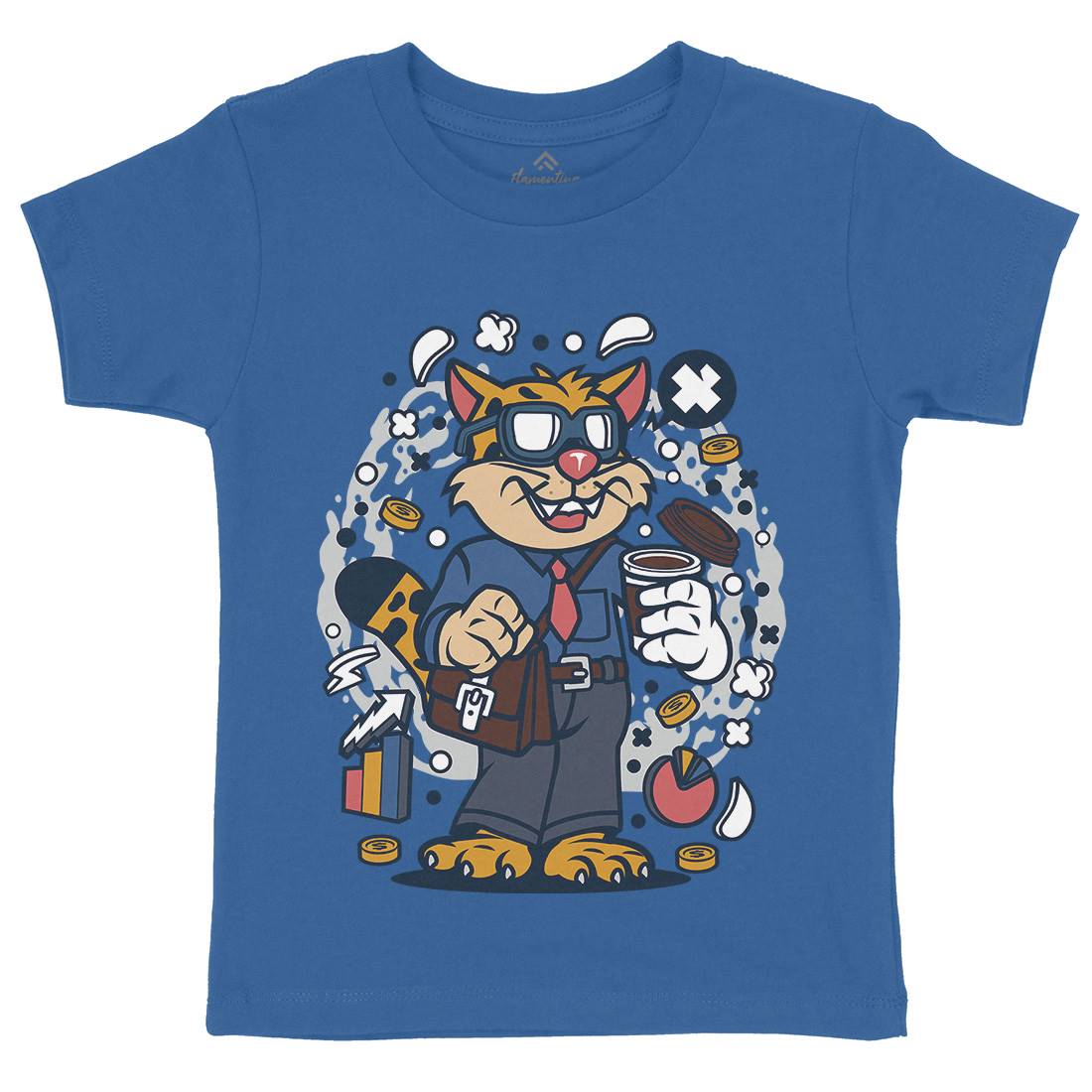 Leopard Businessman Kids Organic Crew Neck T-Shirt Work C578