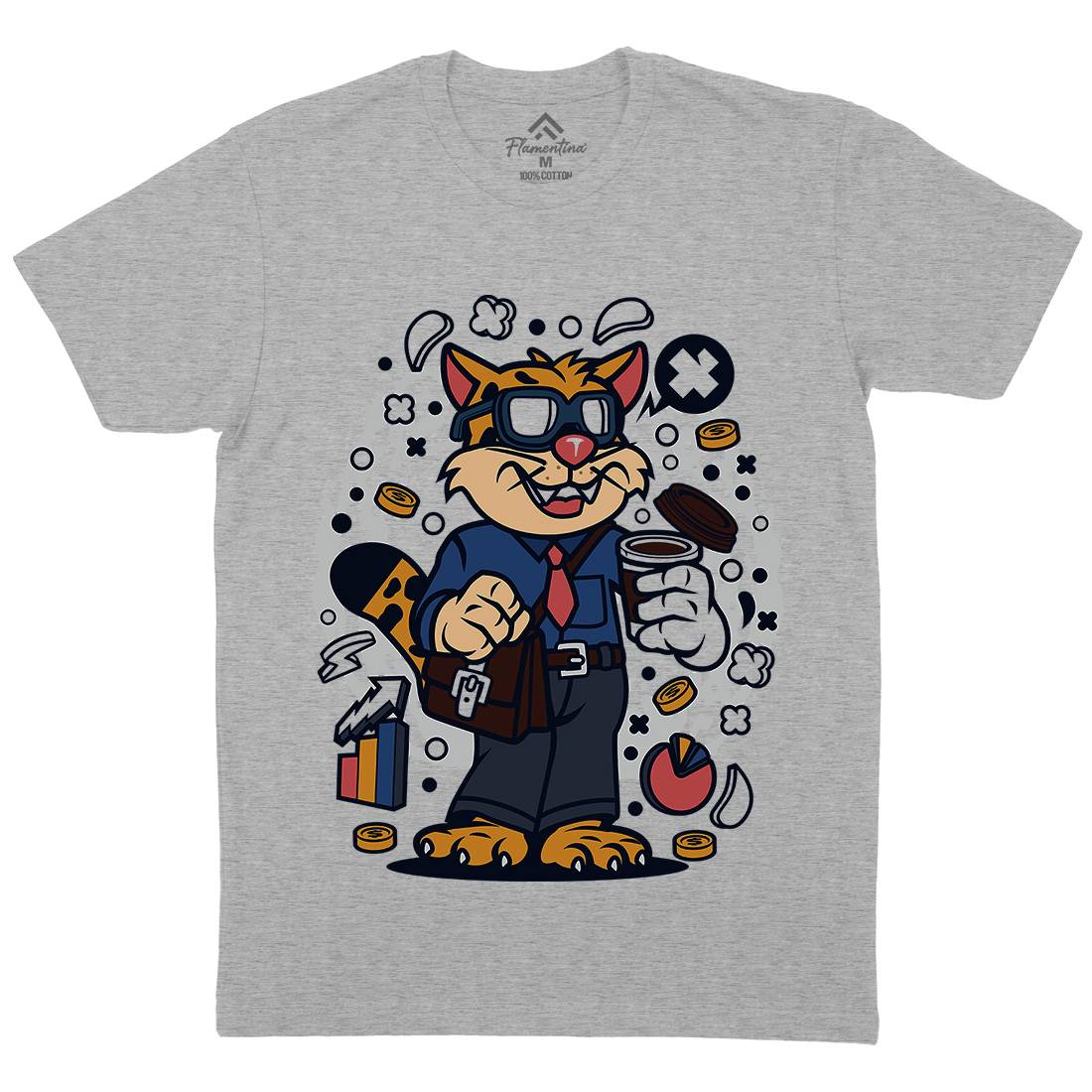Leopard Businessman Mens Organic Crew Neck T-Shirt Work C578
