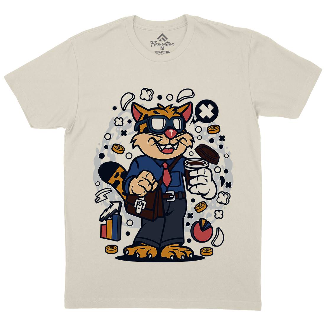 Leopard Businessman Mens Organic Crew Neck T-Shirt Work C578