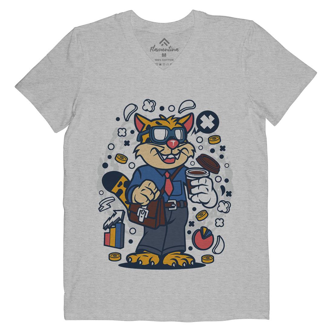 Leopard Businessman Mens Organic V-Neck T-Shirt Work C578