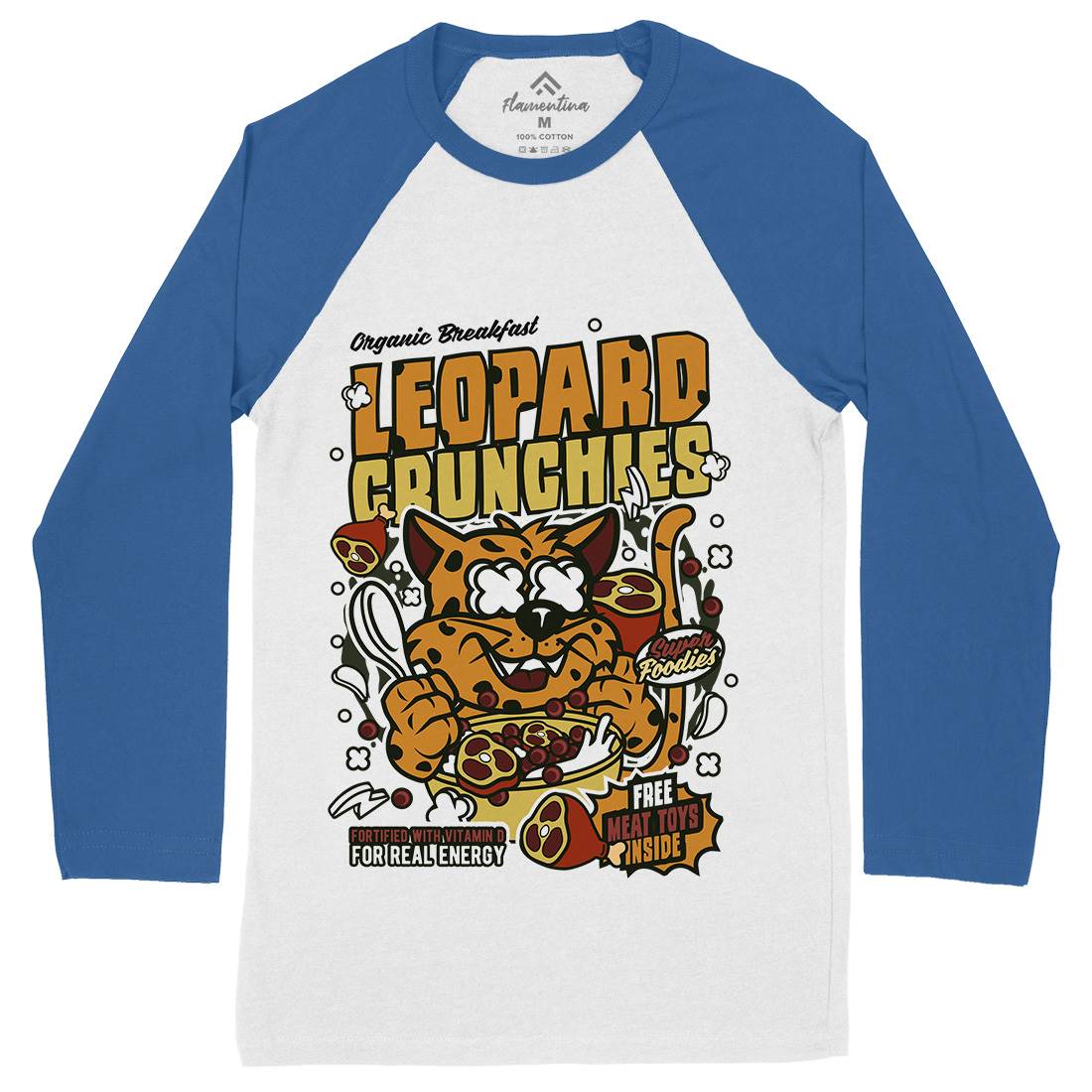 Leopard Crunchies Mens Long Sleeve Baseball T-Shirt Food C579
