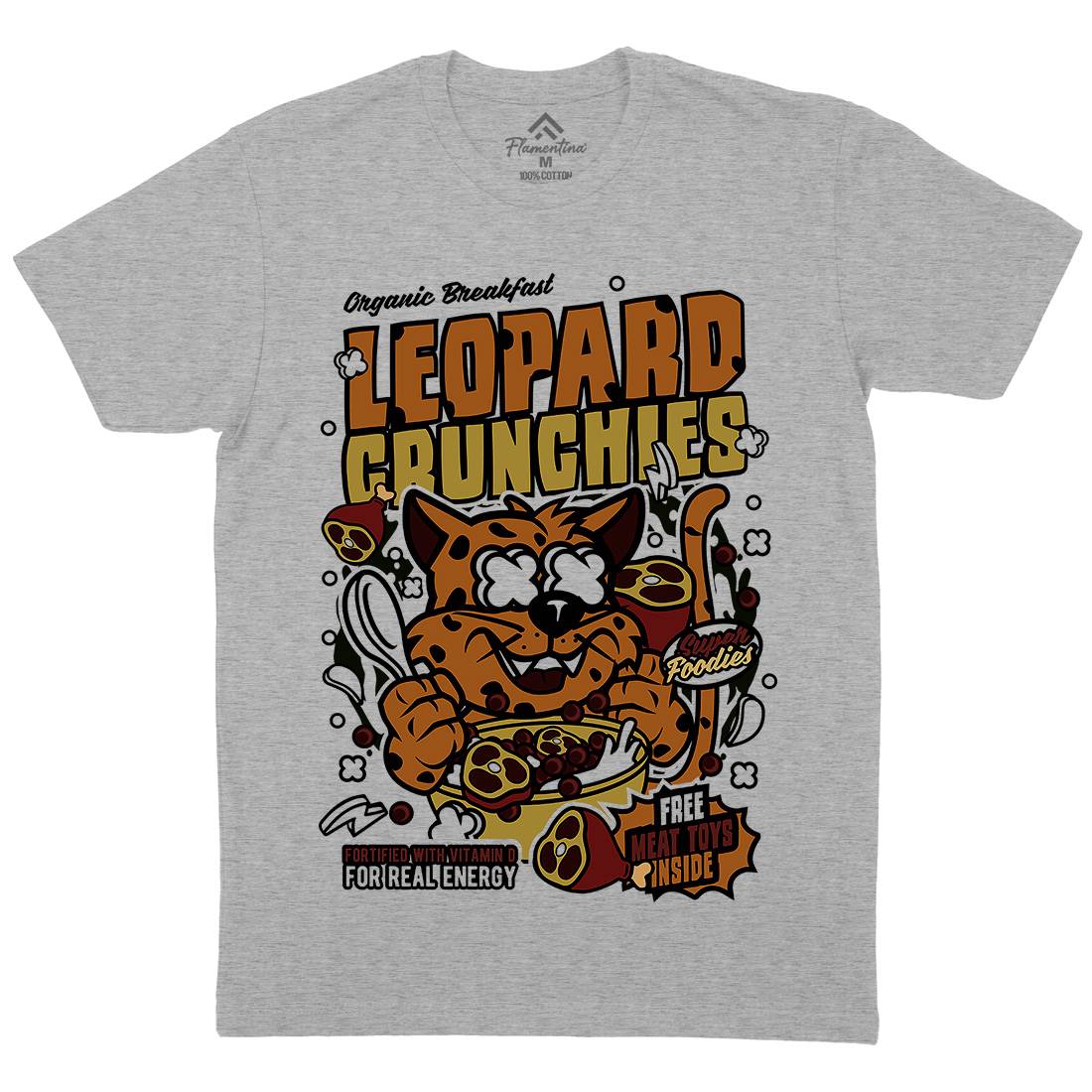 Leopard Crunchies Mens Organic Crew Neck T-Shirt Food C579