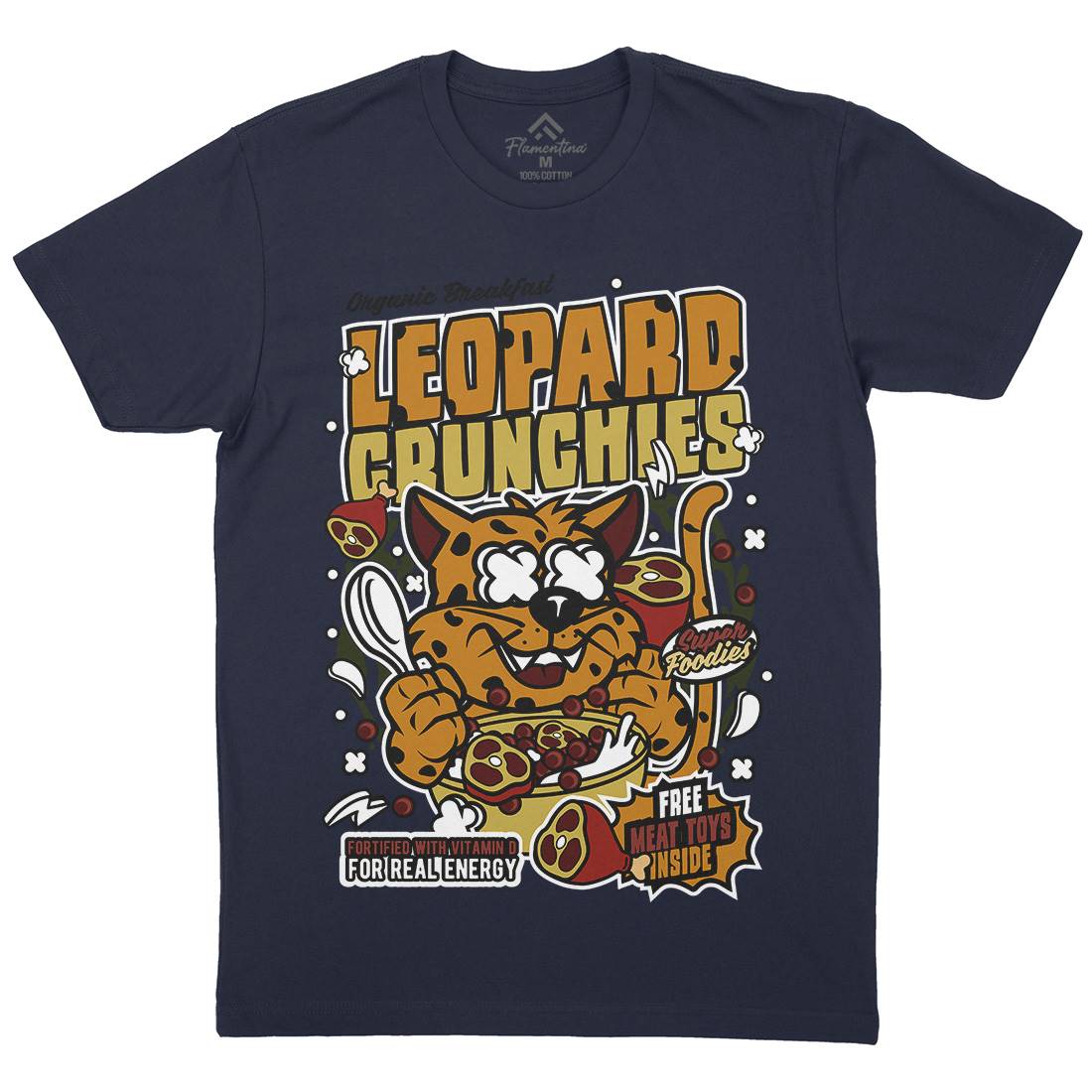 Leopard Crunchies Mens Organic Crew Neck T-Shirt Food C579