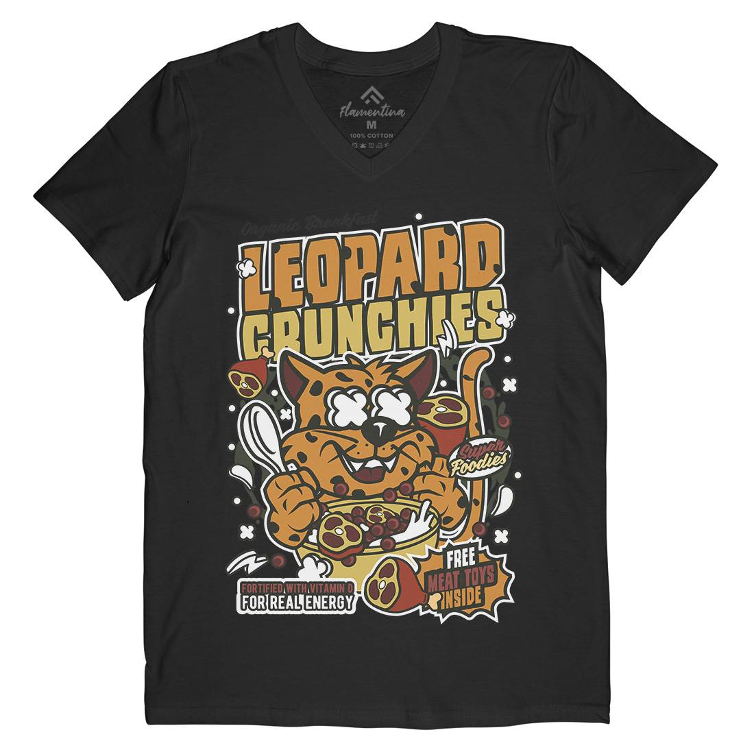 Leopard Crunchies Mens V-Neck T-Shirt Food C579