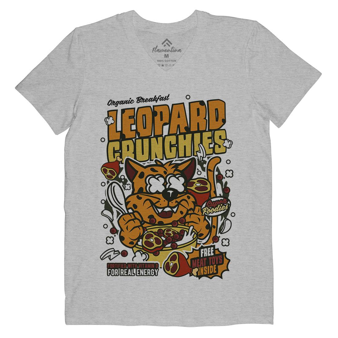 Leopard Crunchies Mens Organic V-Neck T-Shirt Food C579