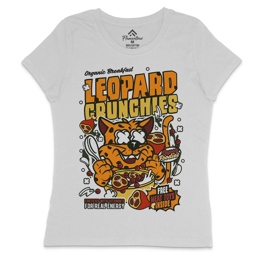 Leopard Crunchies Womens Crew Neck T-Shirt Food C579