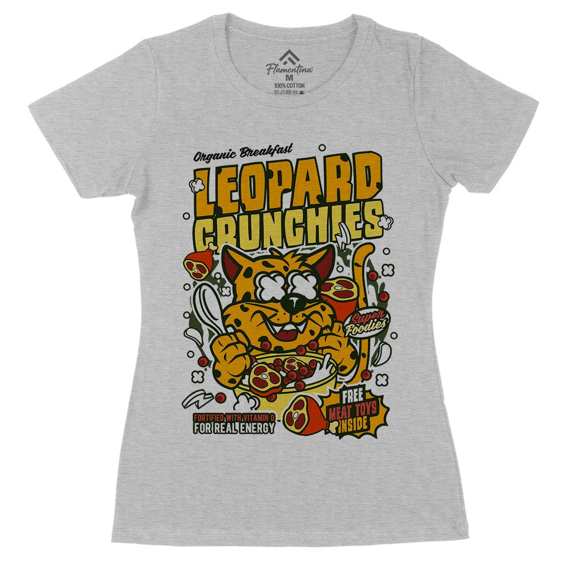 Leopard Crunchies Womens Organic Crew Neck T-Shirt Food C579