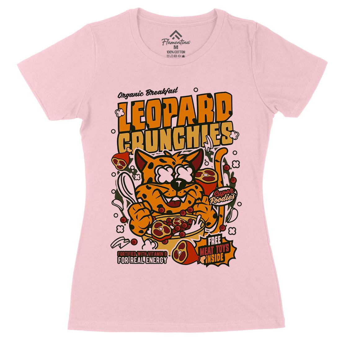 Leopard Crunchies Womens Organic Crew Neck T-Shirt Food C579