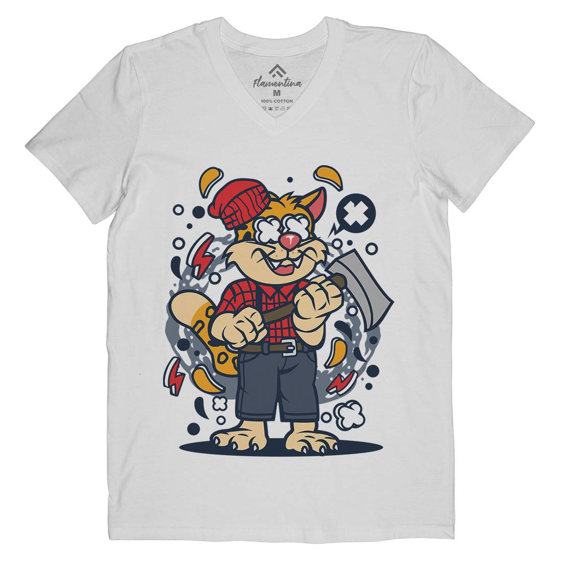 Leopard Lumberjack Mens Organic V-Neck T-Shirt Work C580
