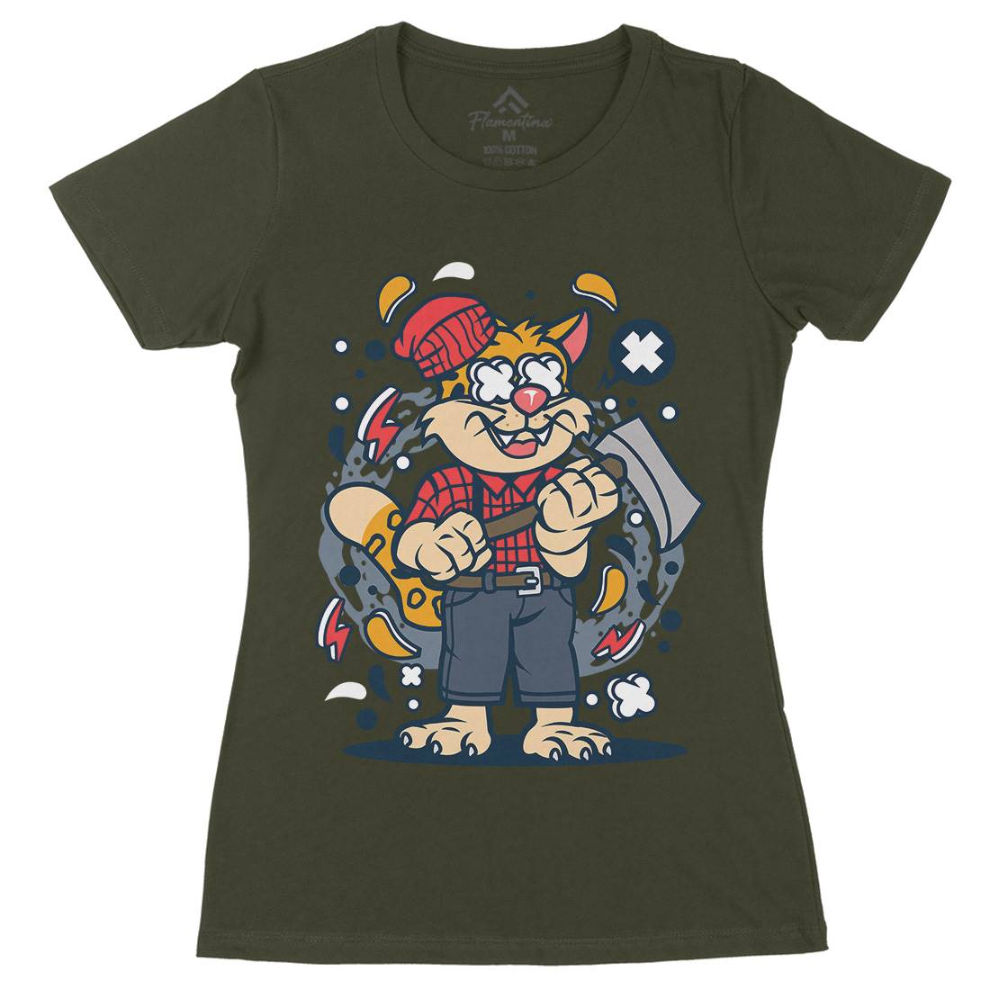 Leopard Lumberjack Womens Organic Crew Neck T-Shirt Work C580