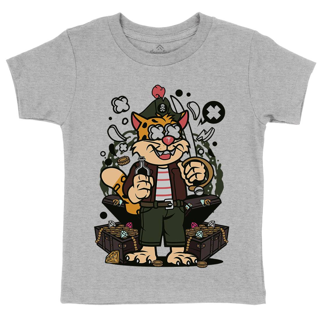 Leopard Pirate Kids Organic Crew Neck T-Shirt Navy C582