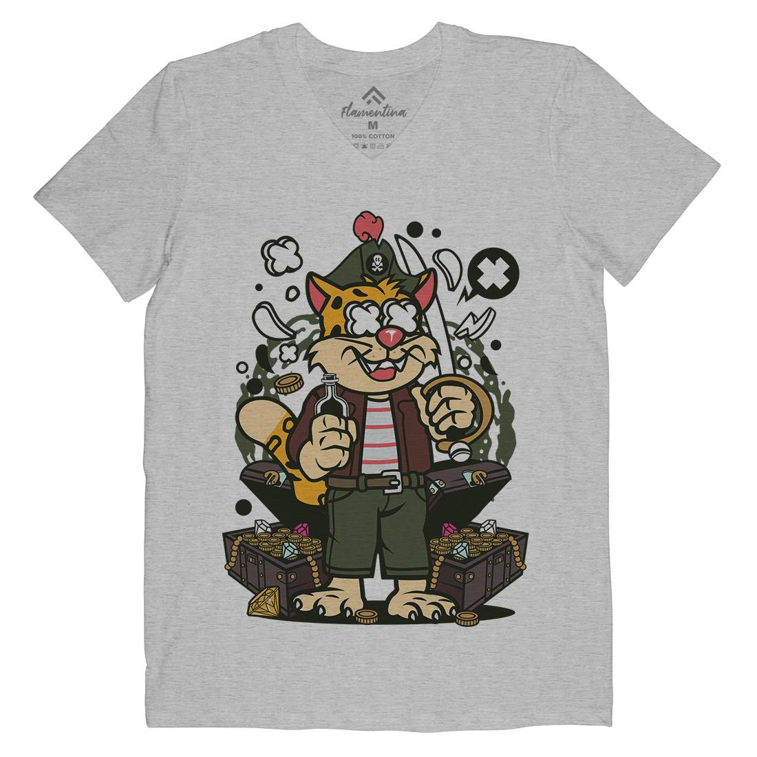 Leopard Pirate Mens Organic V-Neck T-Shirt Navy C582