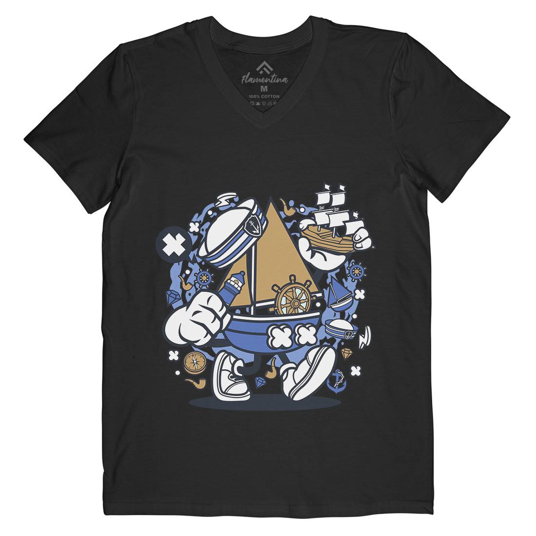 Little Sailor Mens V-Neck T-Shirt Navy C583