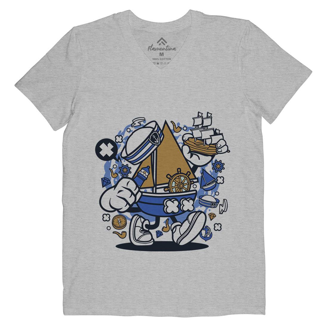 Little Sailor Mens Organic V-Neck T-Shirt Navy C583