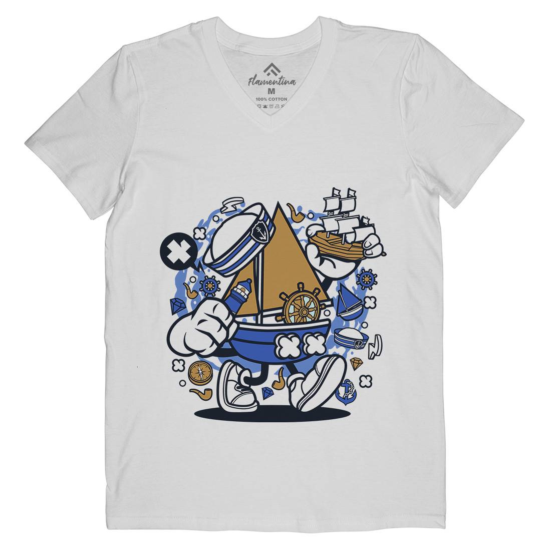 Little Sailor Mens V-Neck T-Shirt Navy C583