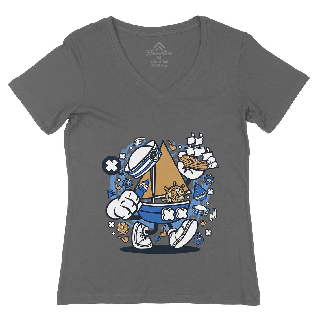 Little Sailor Womens Organic V-Neck T-Shirt Navy C583