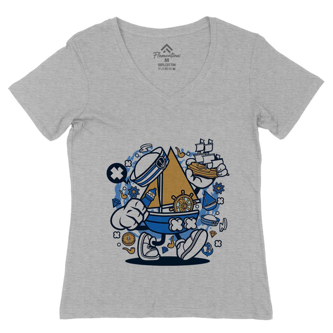 Little Sailor Womens Organic V-Neck T-Shirt Navy C583