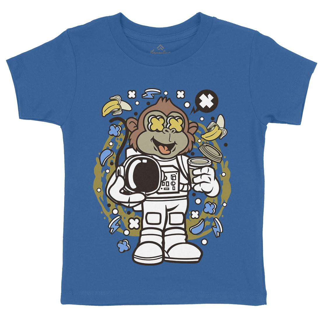 Monkey Astronaut Kids Organic Crew Neck T-Shirt Space C586