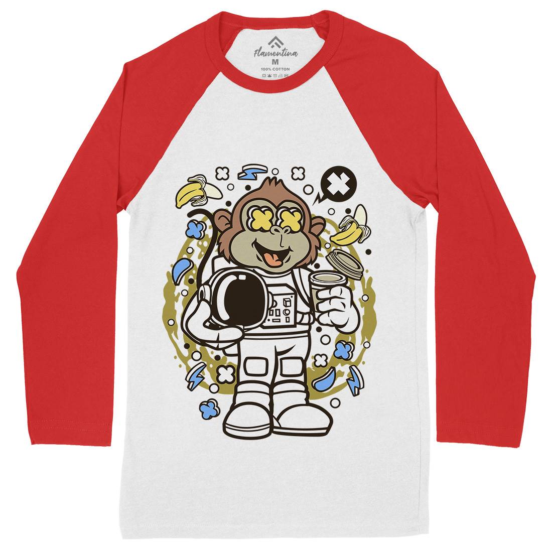 Monkey Astronaut Mens Long Sleeve Baseball T-Shirt Space C586