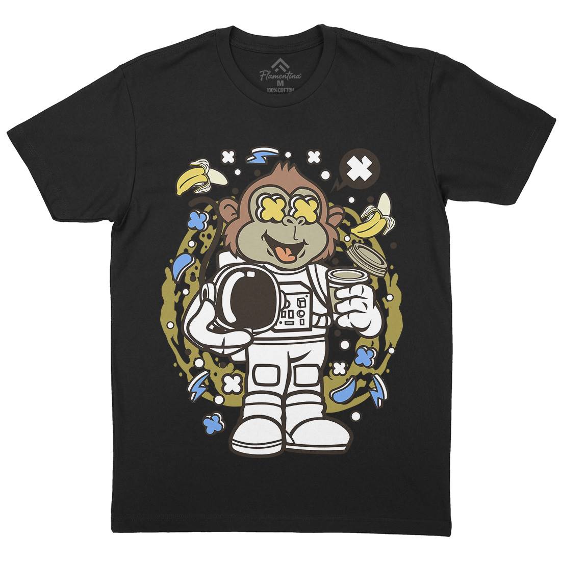Monkey Astronaut Mens Organic Crew Neck T-Shirt Space C586