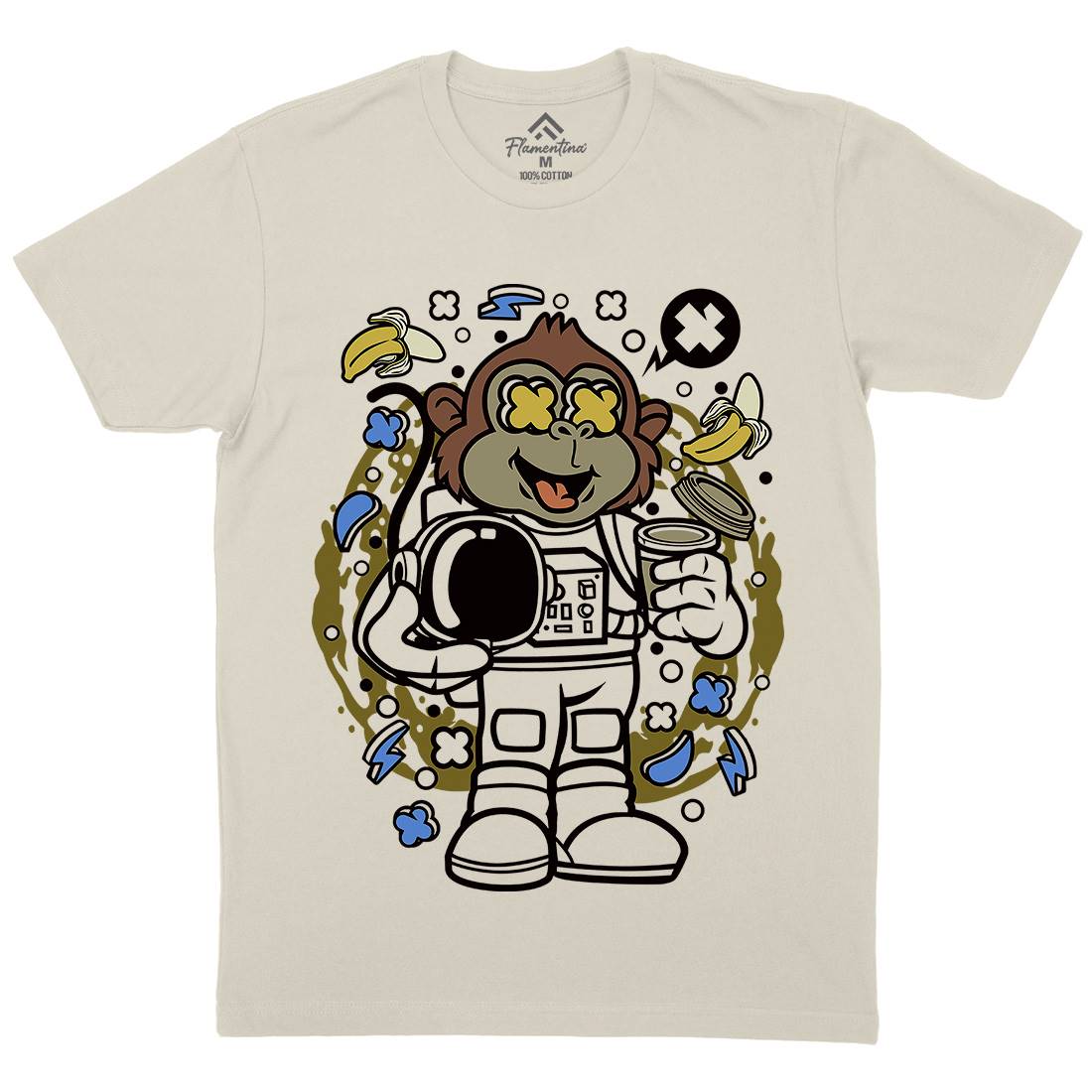 Monkey Astronaut Mens Organic Crew Neck T-Shirt Space C586