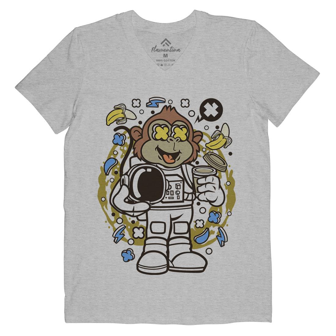 Monkey Astronaut Mens Organic V-Neck T-Shirt Space C586