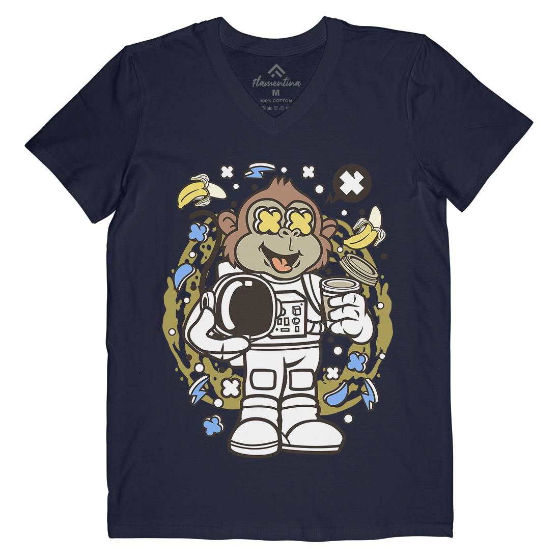 Monkey Astronaut Mens V-Neck T-Shirt Space C586