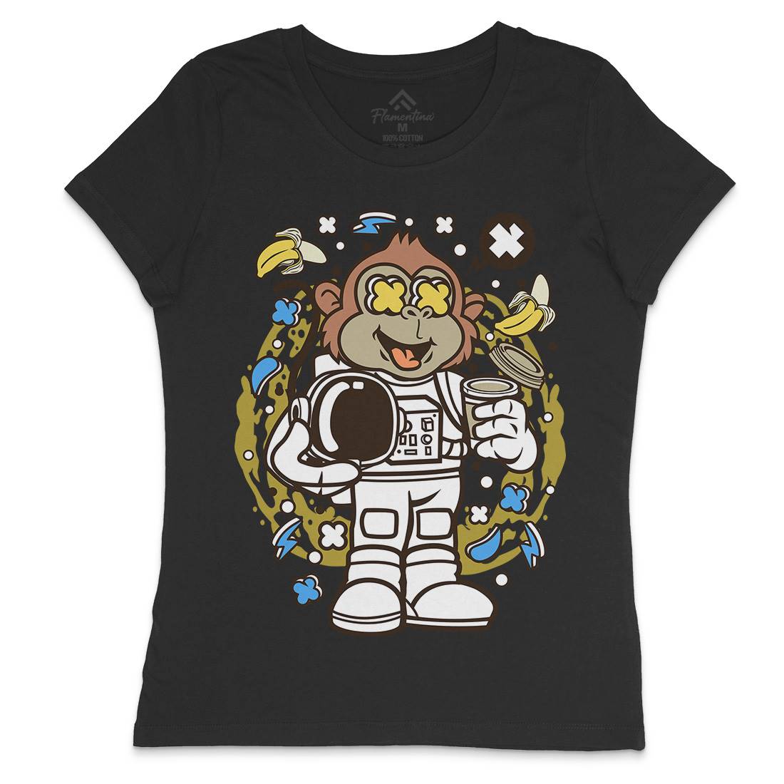 Monkey Astronaut Womens Crew Neck T-Shirt Space C586