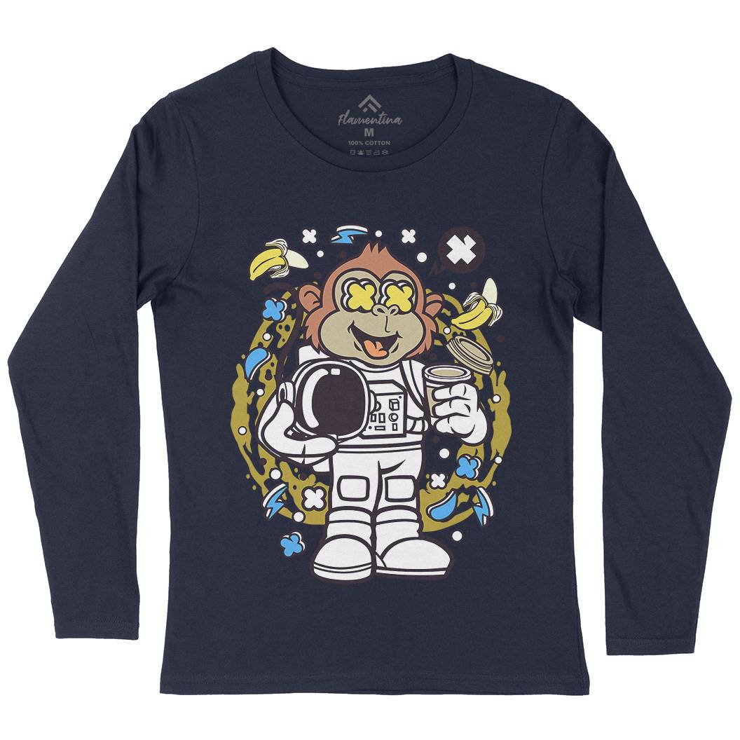 Monkey Astronaut Womens Long Sleeve T-Shirt Space C586