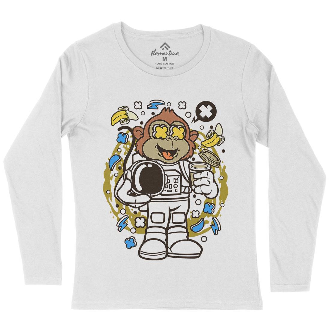 Monkey Astronaut Womens Long Sleeve T-Shirt Space C586