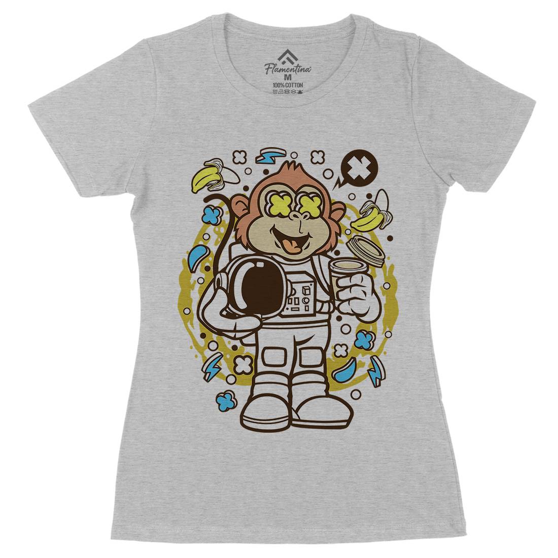 Monkey Astronaut Womens Organic Crew Neck T-Shirt Space C586