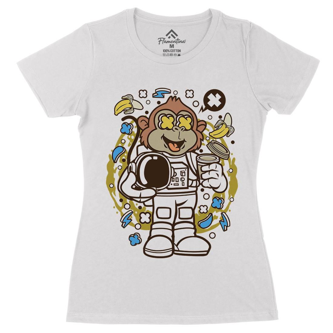 Monkey Astronaut Womens Organic Crew Neck T-Shirt Space C586