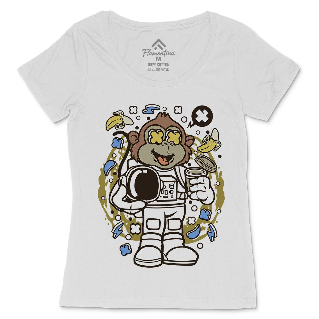Monkey Astronaut Womens Scoop Neck T-Shirt Space C586