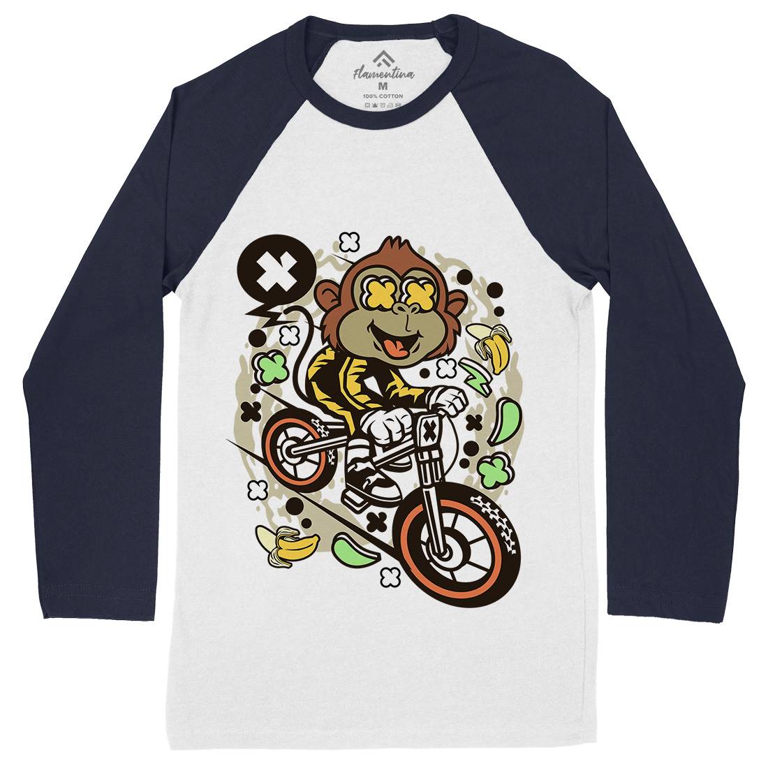 Monkey Downhill Mens Long Sleeve Baseball T-Shirt Bikes C587