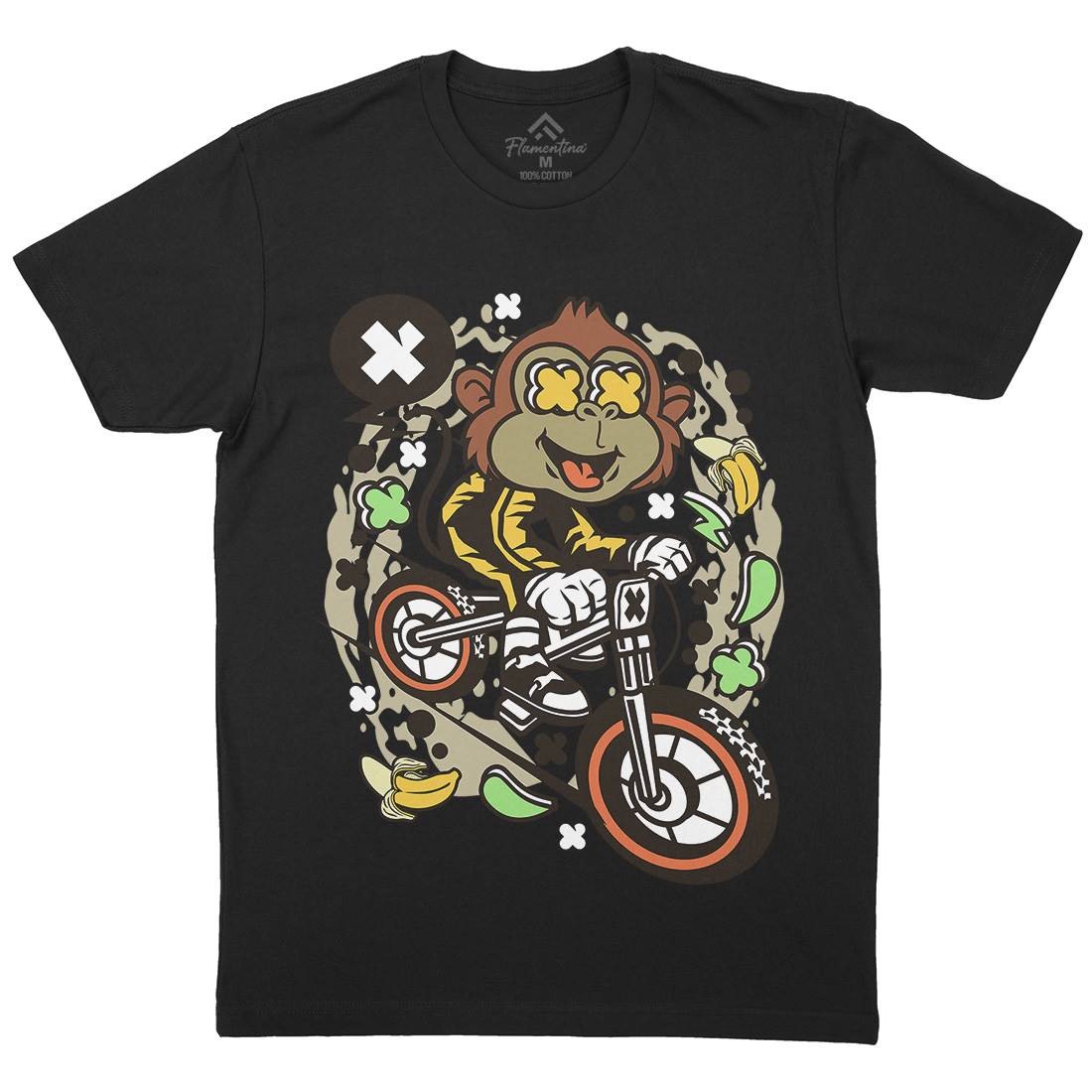 Monkey Downhill Mens Organic Crew Neck T-Shirt Bikes C587