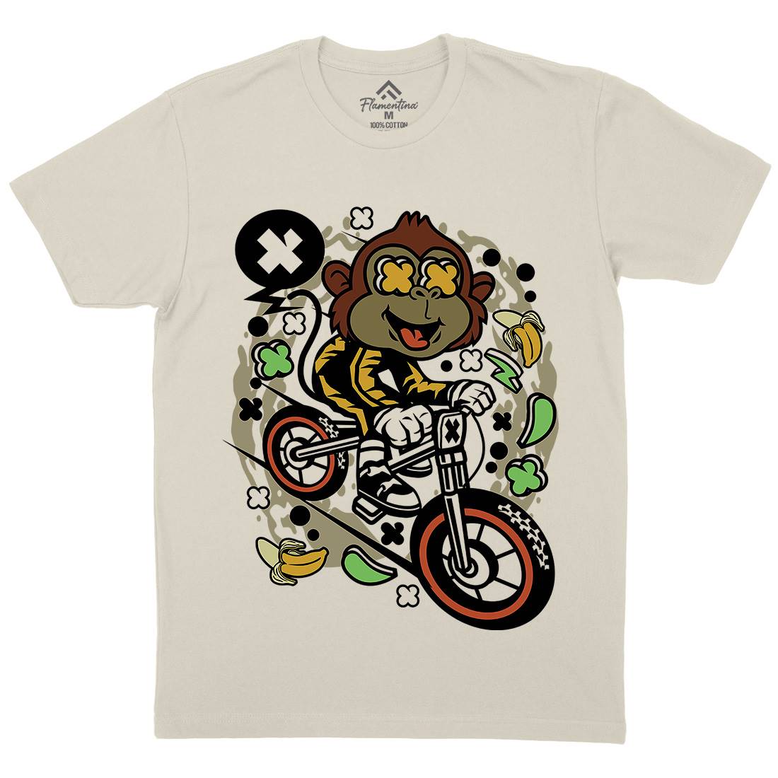 Monkey Downhill Mens Organic Crew Neck T-Shirt Bikes C587