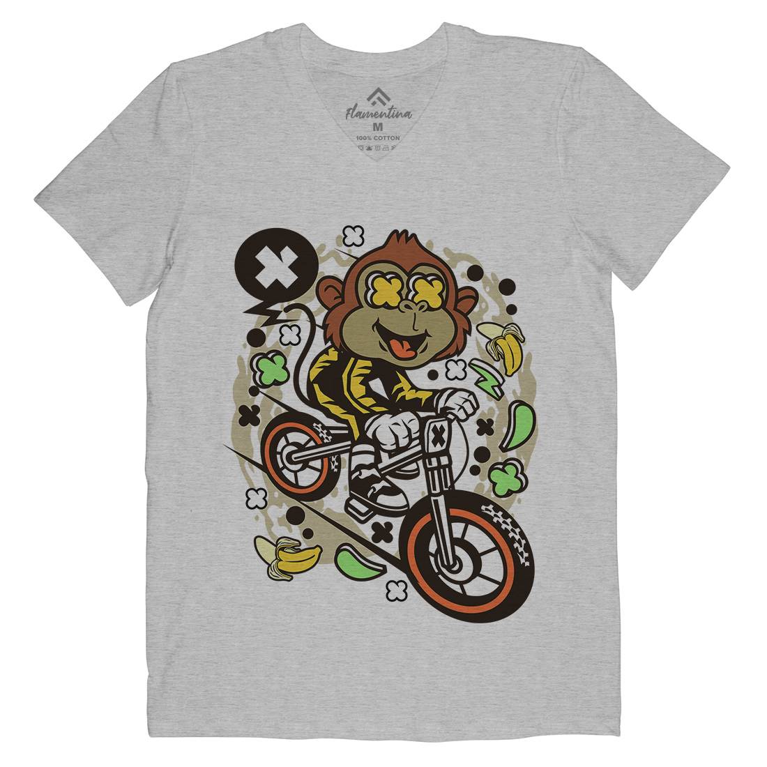Monkey Downhill Mens Organic V-Neck T-Shirt Bikes C587