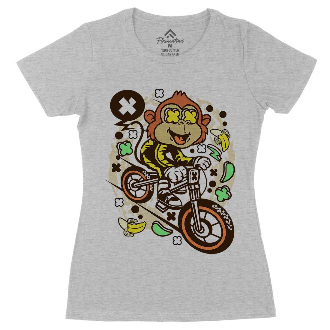 Monkey Downhill Womens Organic Crew Neck T-Shirt Bikes C587