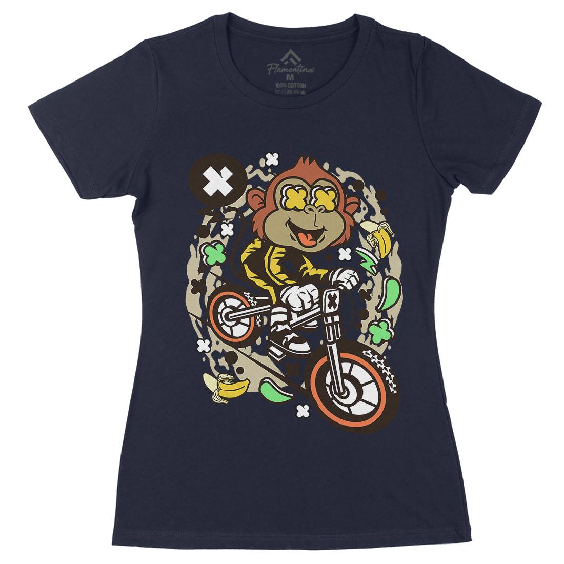 Monkey Downhill Womens Organic Crew Neck T-Shirt Bikes C587