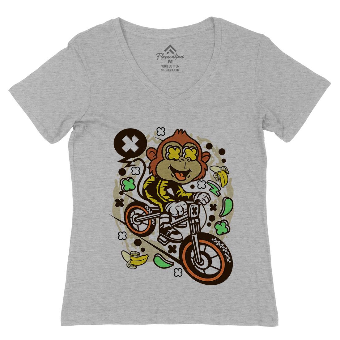 Monkey Downhill Womens Organic V-Neck T-Shirt Bikes C587