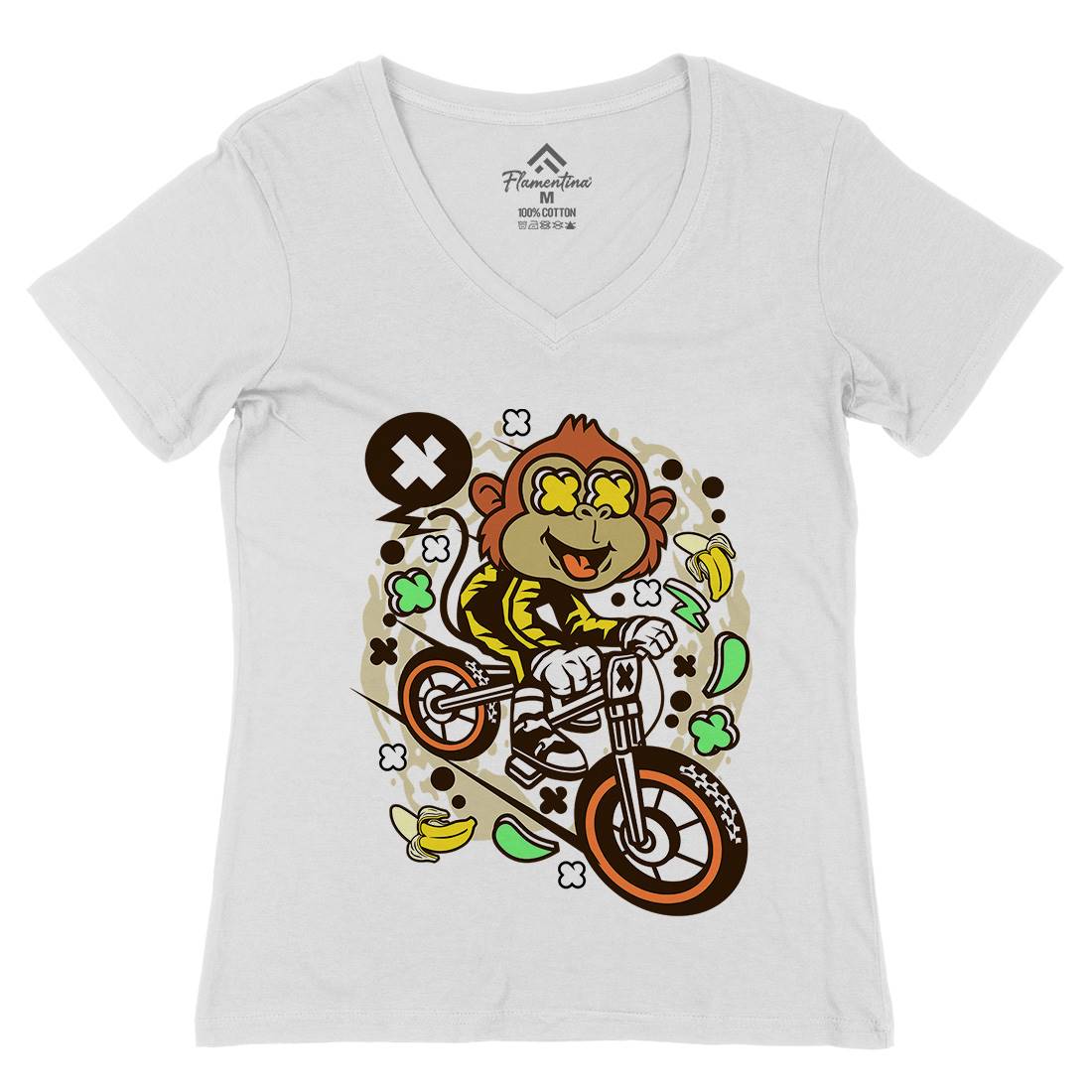 Monkey Downhill Womens Organic V-Neck T-Shirt Bikes C587