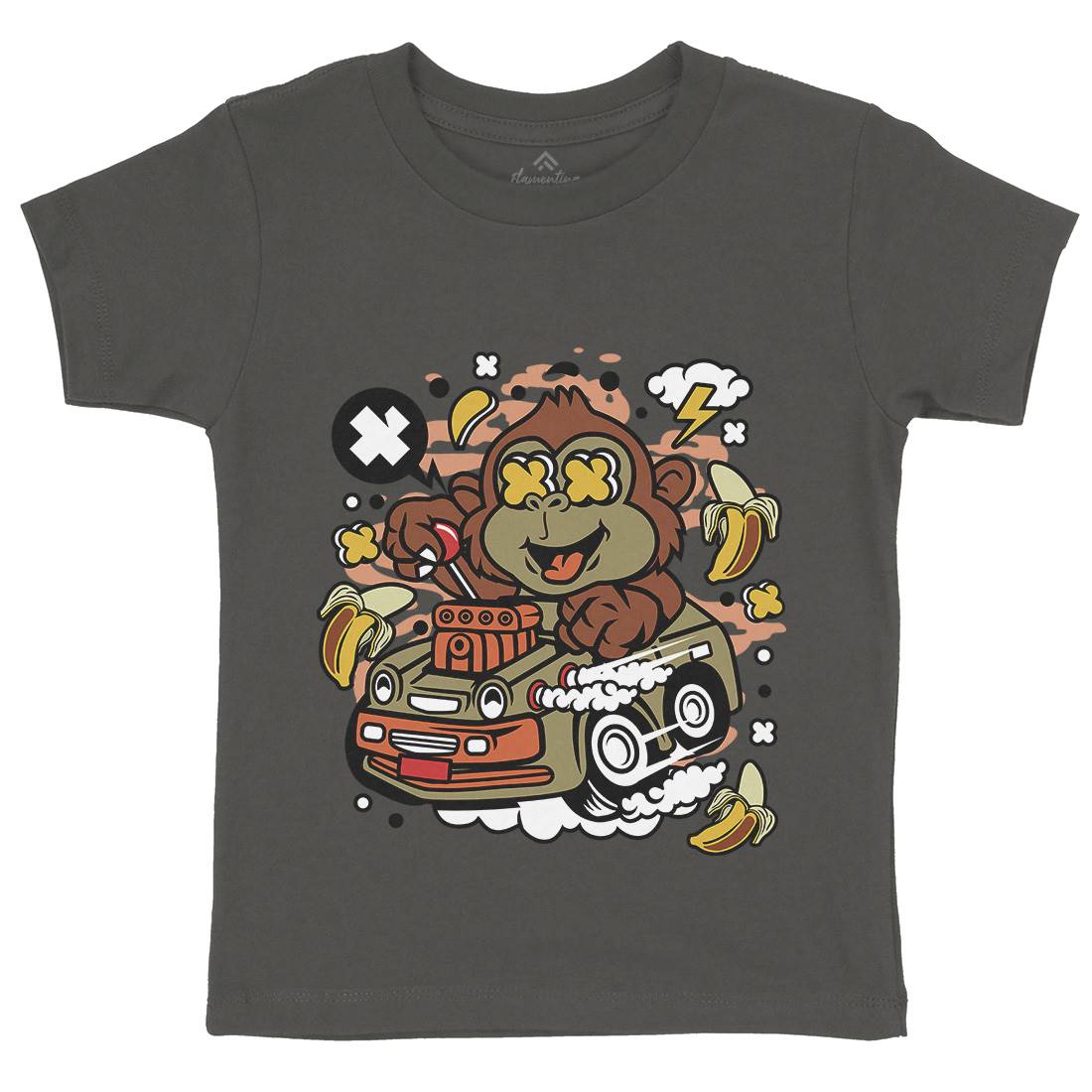 Monkey Hotrod Kids Organic Crew Neck T-Shirt Cars C588