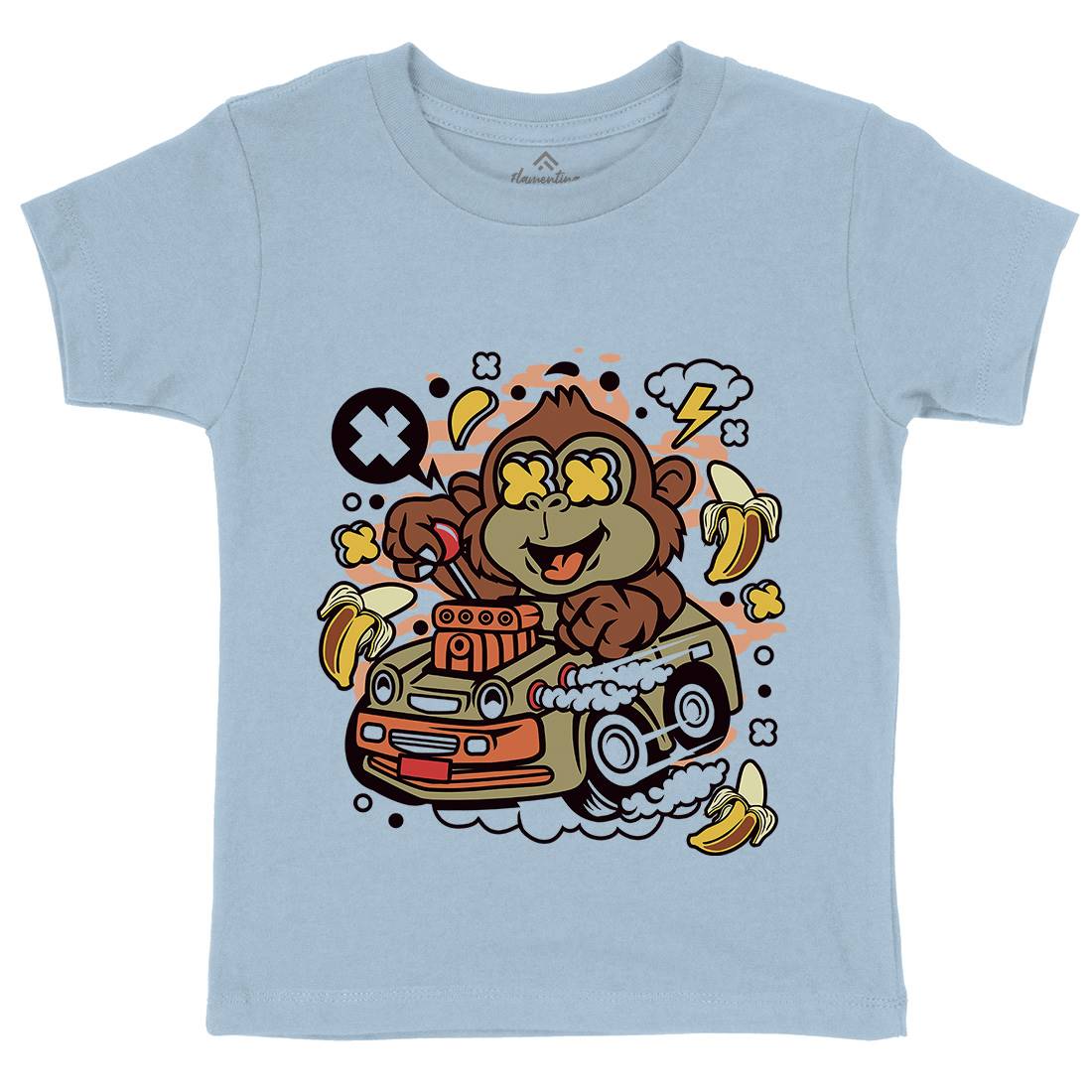 Monkey Hotrod Kids Organic Crew Neck T-Shirt Cars C588