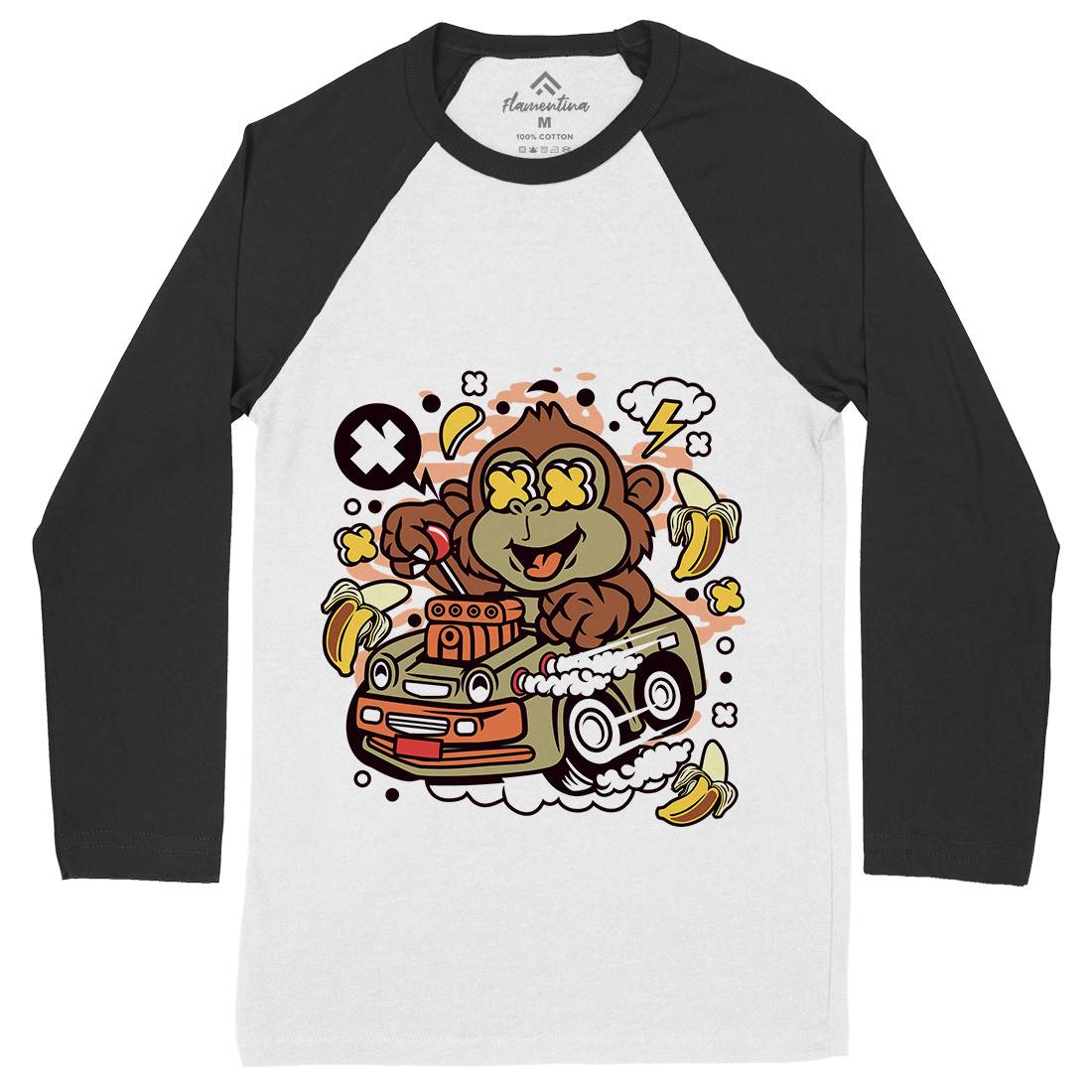Monkey Hotrod Mens Long Sleeve Baseball T-Shirt Cars C588