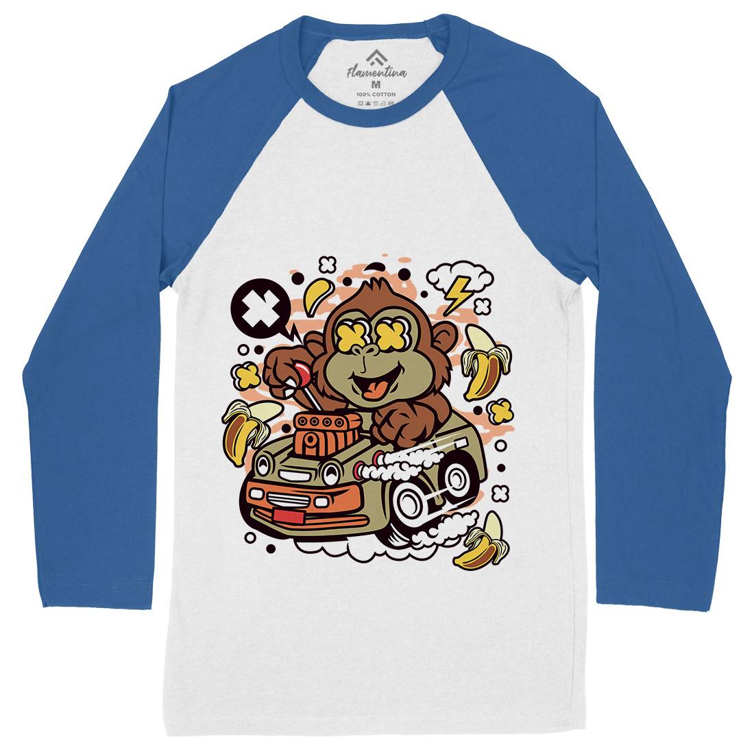 Monkey Hotrod Mens Long Sleeve Baseball T-Shirt Cars C588
